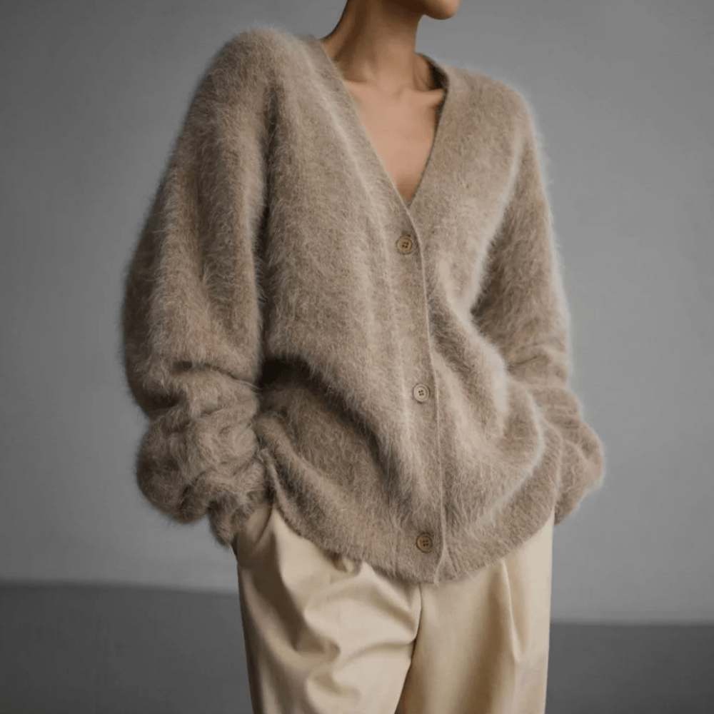 Primadon Pullover & Strickjacken Wüstenbeige / S Romy | Flauschige Strickjacke für Damen Oversize Herbst
