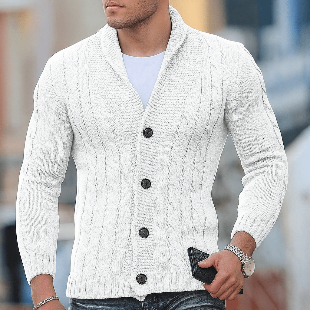 Primadon Pullover Weiß / S Eleganter Cardigan für Herren warm aus Baumwolle Slim Fit