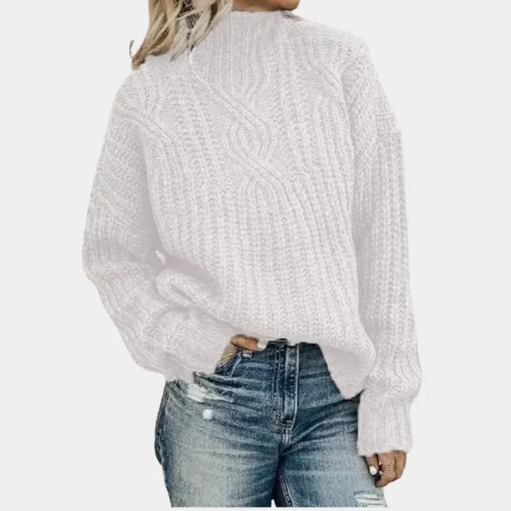 Primadon Pullover Weiß / S Eleganter Strickpullover für Damen hochgeschlossen warm Herbst Winter Polyestermix