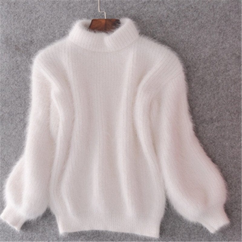 Primadon Pullover Weiß / XS Eleganter Rollkragenpullover für Damen aus Mohair warm kuschelig Winter