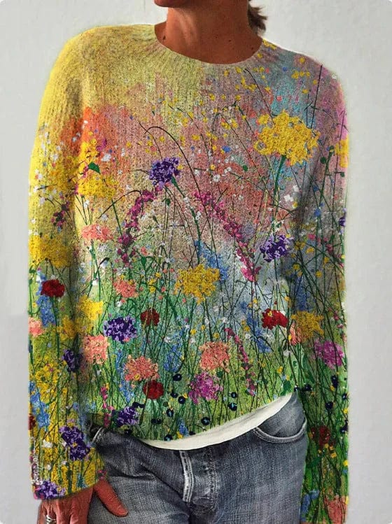 Primadon Pullover Zitronengelb / XS Sofia | Eleganter Damenpullover aus Baumwolle mit Blumendruck