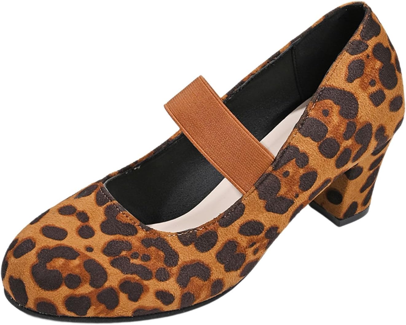 Primadon Pumpen Leopard / 35 Amelie | Bequeme Pumps Schwarz für Damen mit Elastikriemen