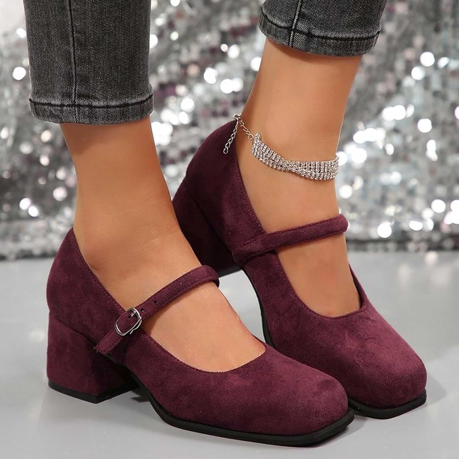 Primadon Pumpen Rot / 35 Lena | Elegante Wildlederpumps für Damen mit Schnalle