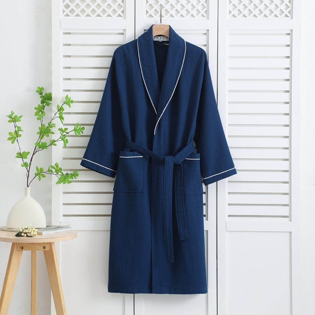 Primadon Roben Marineblau / M Atmungsaktiver Kimono-Bademantel für Unisex leicht Baumwolle Frühling Sommer