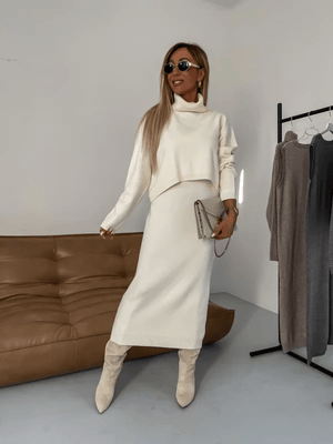 Primadon Rollkragenpullover Creme / S Nella elegantes Rollkragenpullover Set für Damen figurbetont
