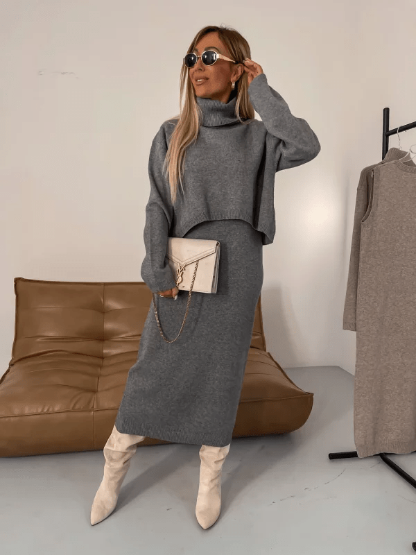 Primadon Rollkragenpullover Grau / S Nella elegantes Rollkragenpullover Set für Damen figurbetont