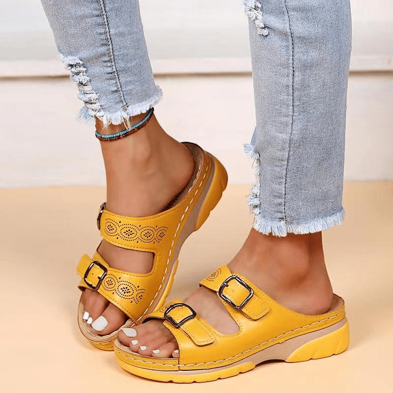 Primadon Sandalen Gelb / 35 Laura | Bequeme Sandalen für Damen Sommer Atmungsaktiv
