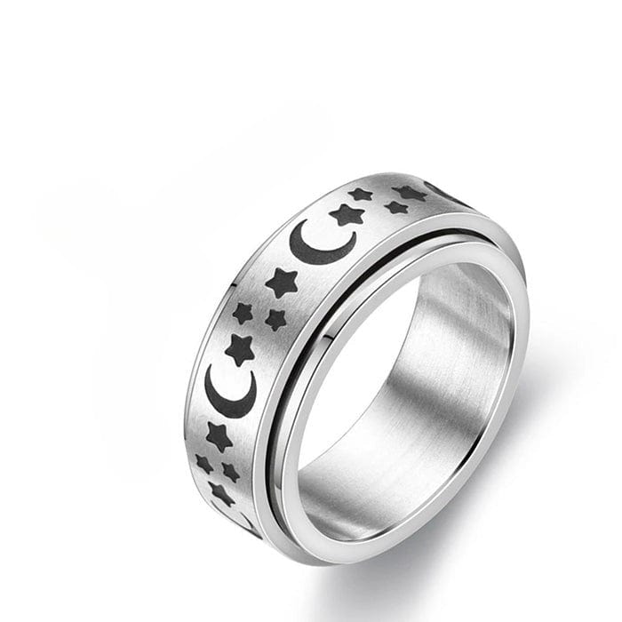Primadon Schmuck Mond und Sterne / 6 Spincalm | Stilvoller Antistressring für Damen und Herren