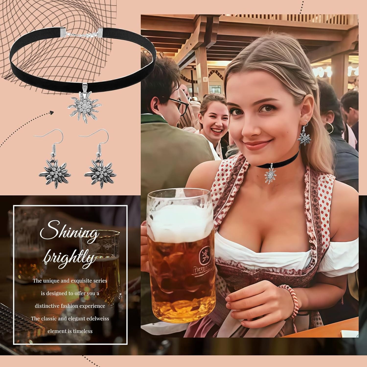 Primadon Schmucksets Default Amelie | Elegantes Edelweiß Schmuckset für Damen festlich