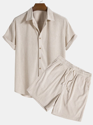 Primadon Sets Beige / S Karo | lässiges Shorts-Set für Herren Sommer