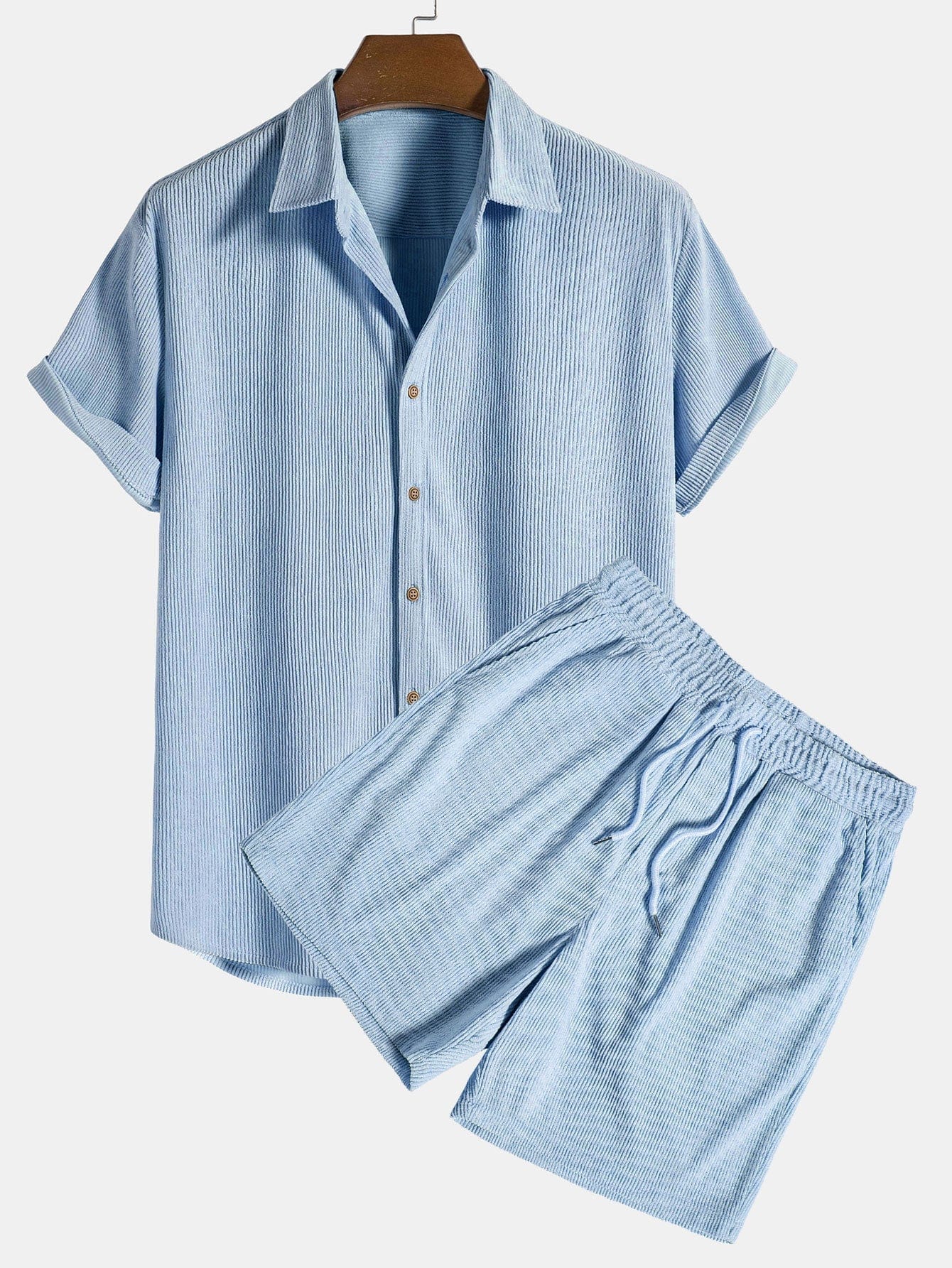 Primadon Sets Hellblau / S Karo | lässiges Shorts-Set für Herren Sommer