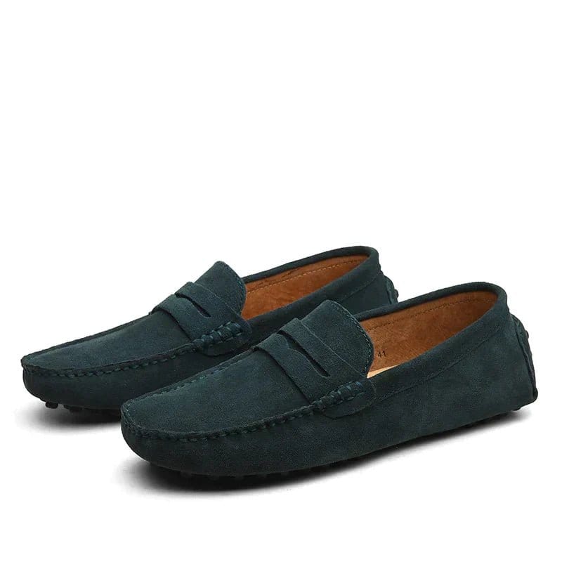 Primadon Slipper Dunkelgrün / 38 Svend | Elegante Loafer Schuhe für Herren Braun Leder