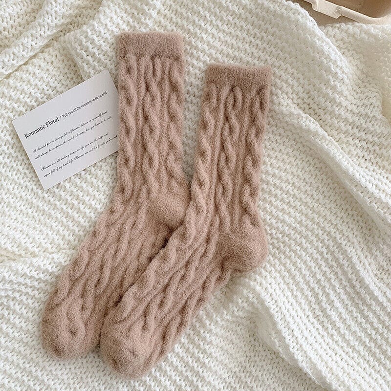 Primadon Socken Heller Kaffee Jade | Flauschige Kuschelsocken für Damen Vintage