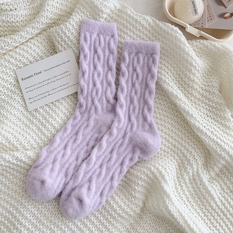 Primadon Socken Helles Lila Jade | Flauschige Kuschelsocken für Damen Vintage