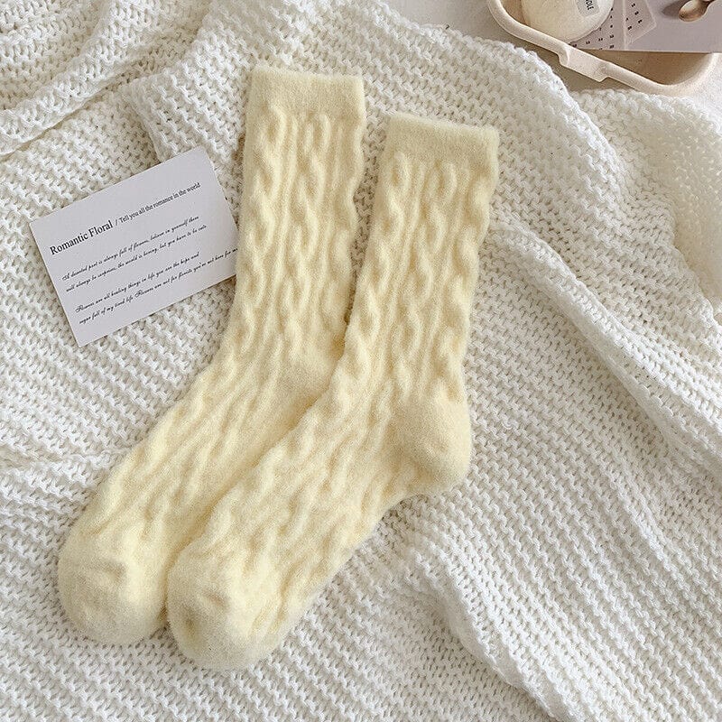 Primadon Socken Hellgelb Jade | Flauschige Kuschelsocken für Damen Vintage