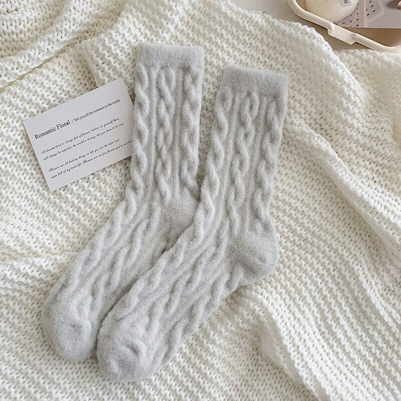 Primadon Socken Hellgrau Jade | Flauschige Kuschelsocken für Damen Vintage
