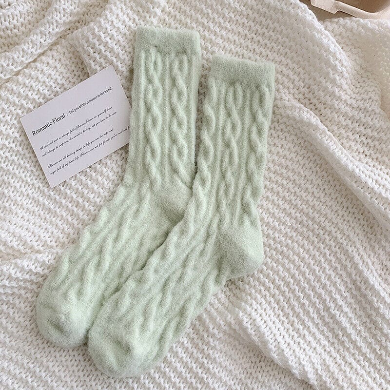 Primadon Socken Hellgrün Jade | Flauschige Kuschelsocken für Damen Vintage