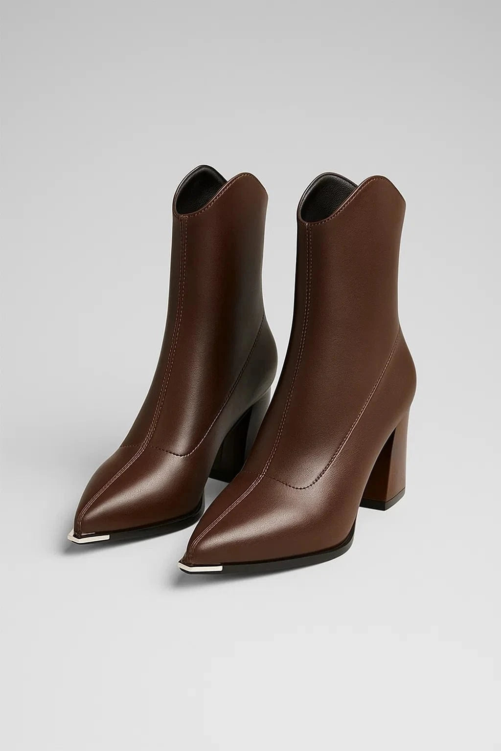 Primadon Stiefelkleider Braun / 35 Véronique elegante Lederstiefeletten für Damen mit Chromspitze