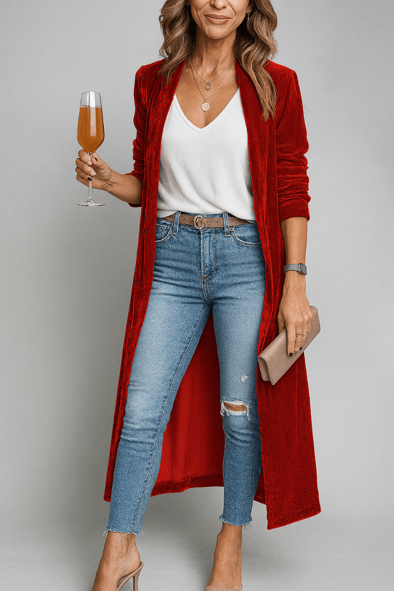 Primadon Strickjacken Rot / S Eleganter Duster-Cardigan für Damen lang weich leicht Frühling Herbst