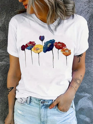 Primadon T-Shirts Weiß / S Livia | lockeres T-Shirt für Damen Blumenprint