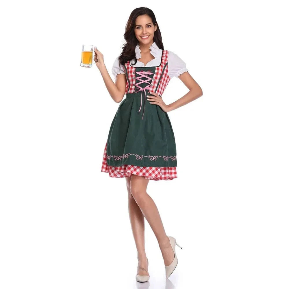 Primadon Traditionelle Kleider Armeegrün / L Amelie | Elegantes Karomuster Dirndl für Damen Oktoberfest
