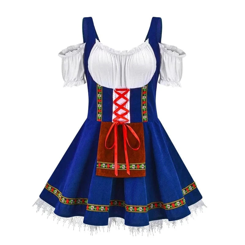 Primadon Traditionelle Kleider Blau / M Clara | Elegantes Dirndl für Damen Oktoberfest Baumwolle