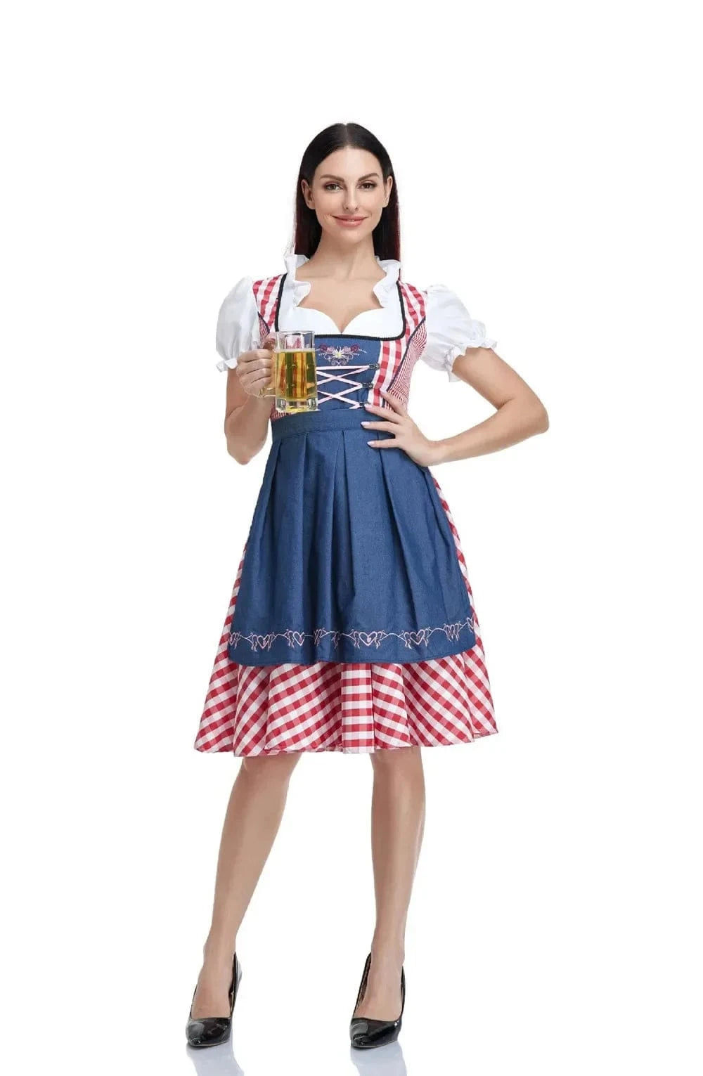 Primadon Traditionelle Kleider Dunkelblau / XL Amelie | Elegantes Karomuster Dirndl für Damen Oktoberfest