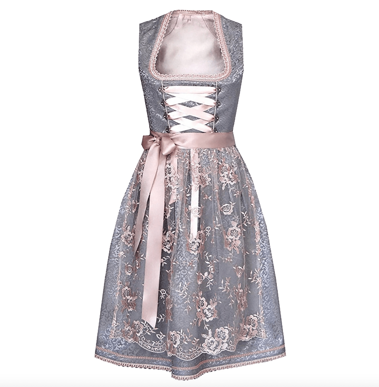 Primadon Traditionelle Kleider Grau-Rosé / XS Mia | Elegante Trachtenbluse für Damen mit Schürze