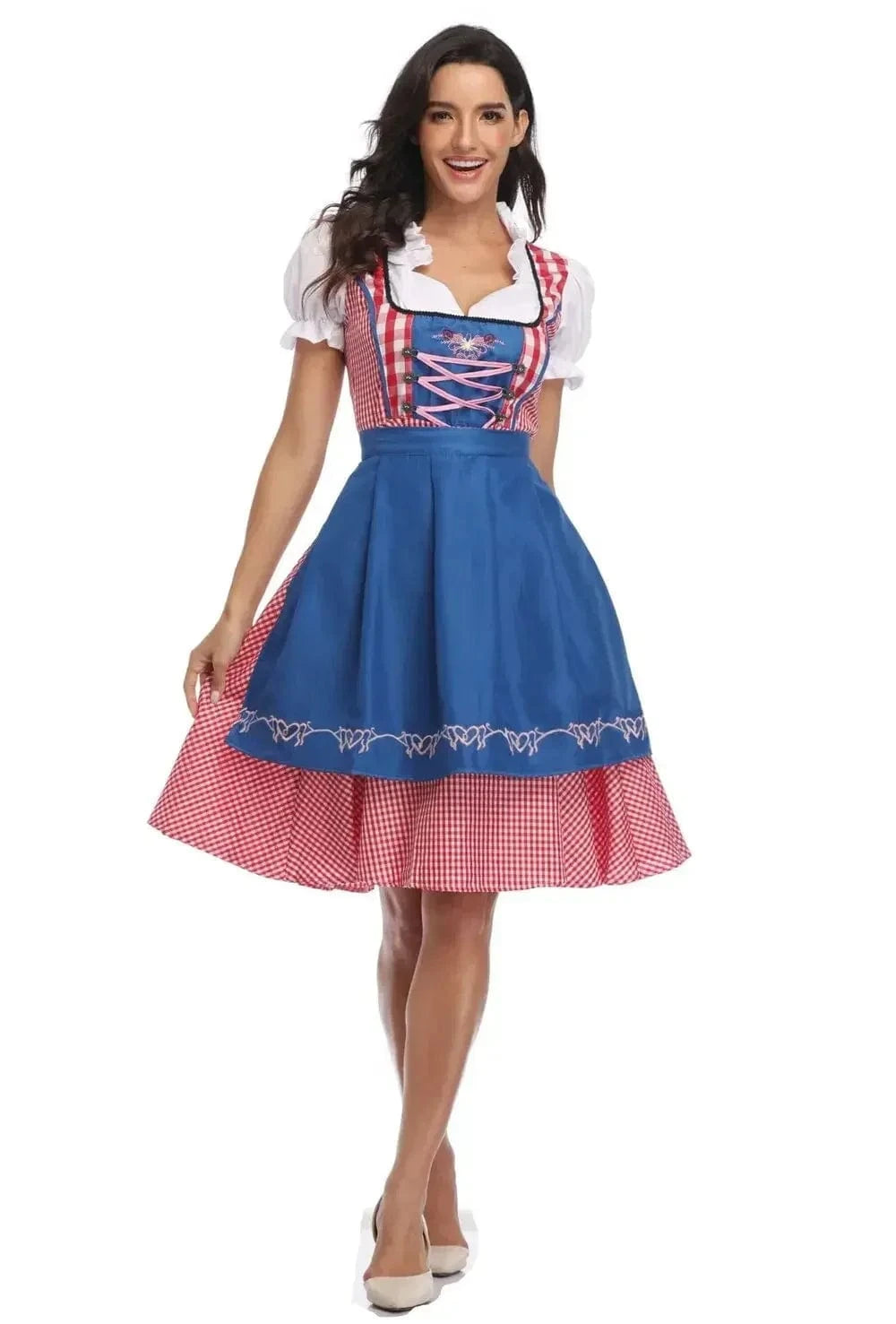 Primadon Traditionelle Kleider Kariert Blau / M Amelie | Elegantes Karomuster Dirndl für Damen Oktoberfest