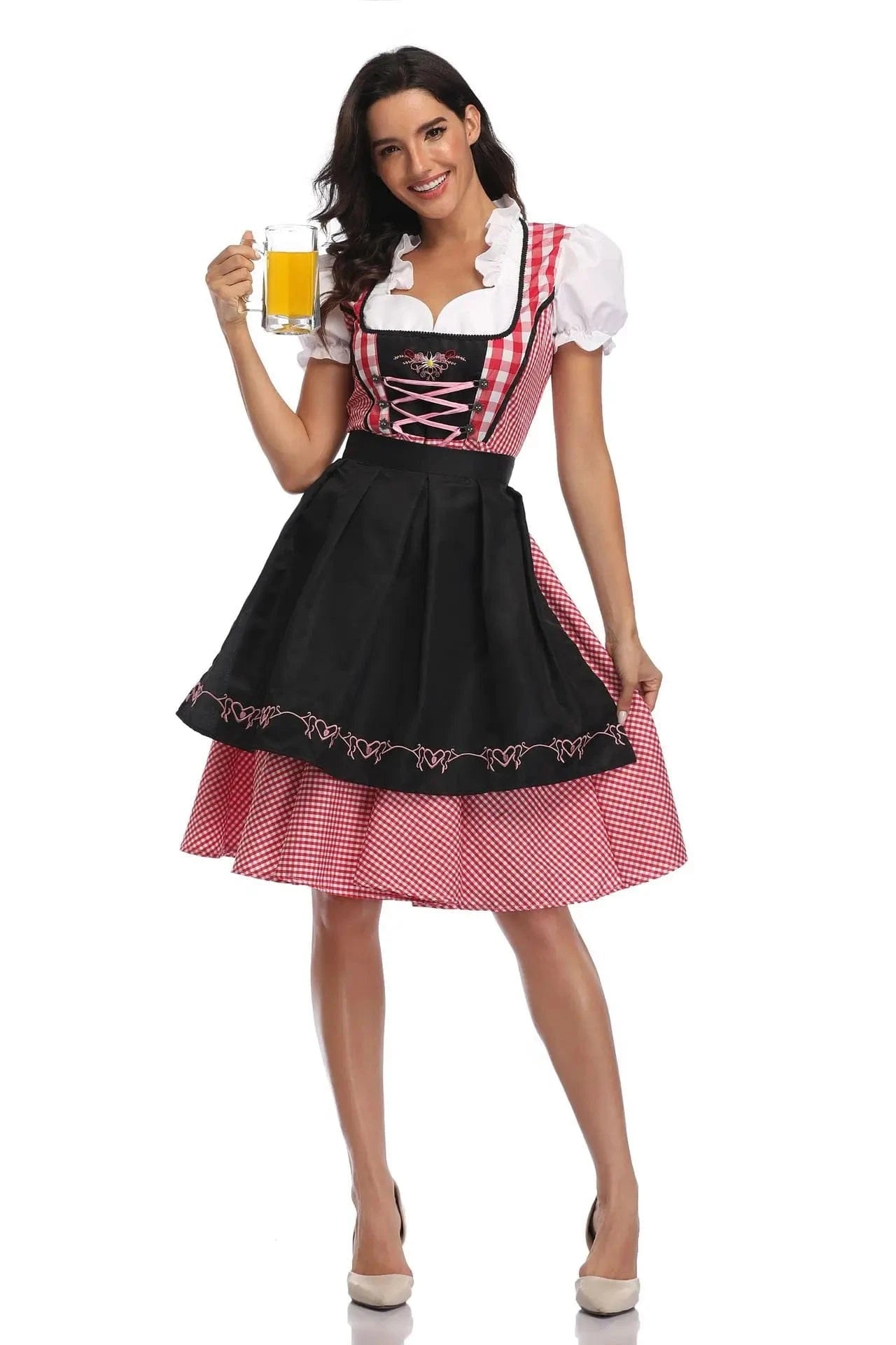 Primadon Traditionelle Kleider Kariert Schwarz / L Amelie | Elegantes Karomuster Dirndl für Damen Oktoberfest