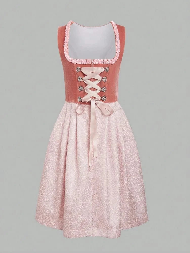 Primadon Traditionelle Kleider Korallrot / S Flora | Elegantes Dirndl für Damen Oktoberfest Trachtenmode