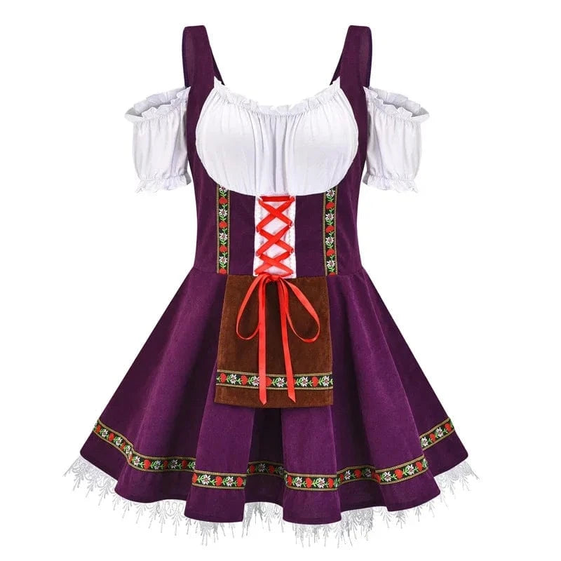 Primadon Traditionelle Kleider Lila / M Clara | Elegantes Dirndl für Damen Oktoberfest Baumwolle