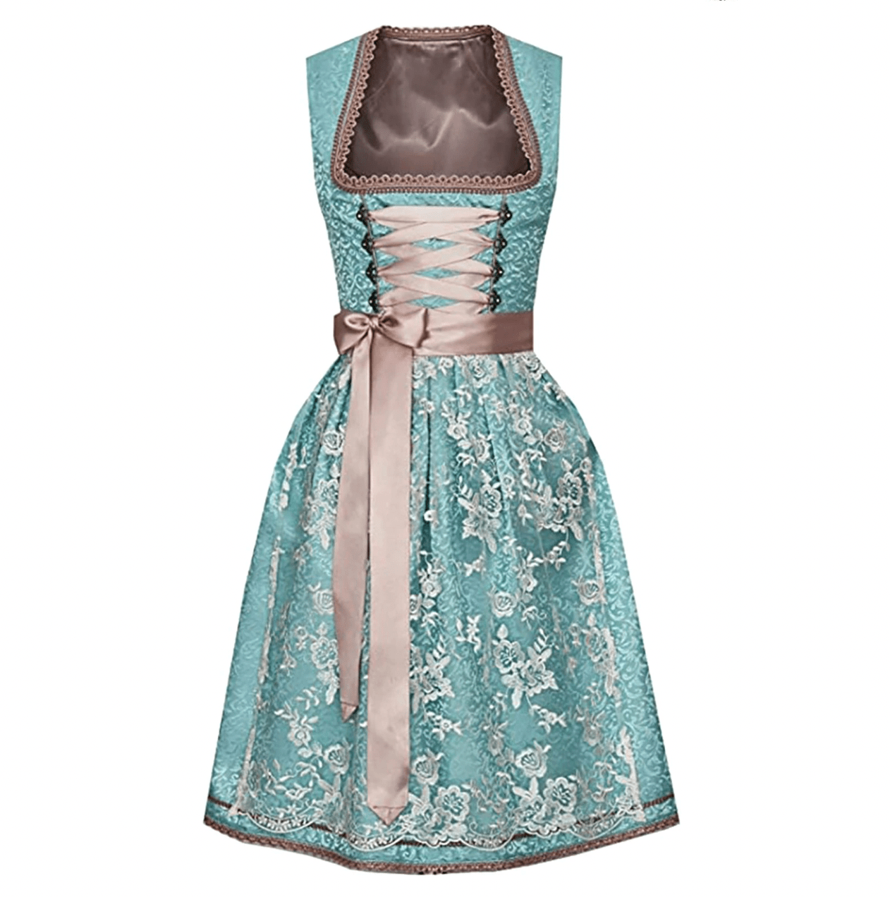 Primadon Traditionelle Kleider Türkis-Rosé / XS Mia | Elegante Trachtenbluse für Damen mit Schürze