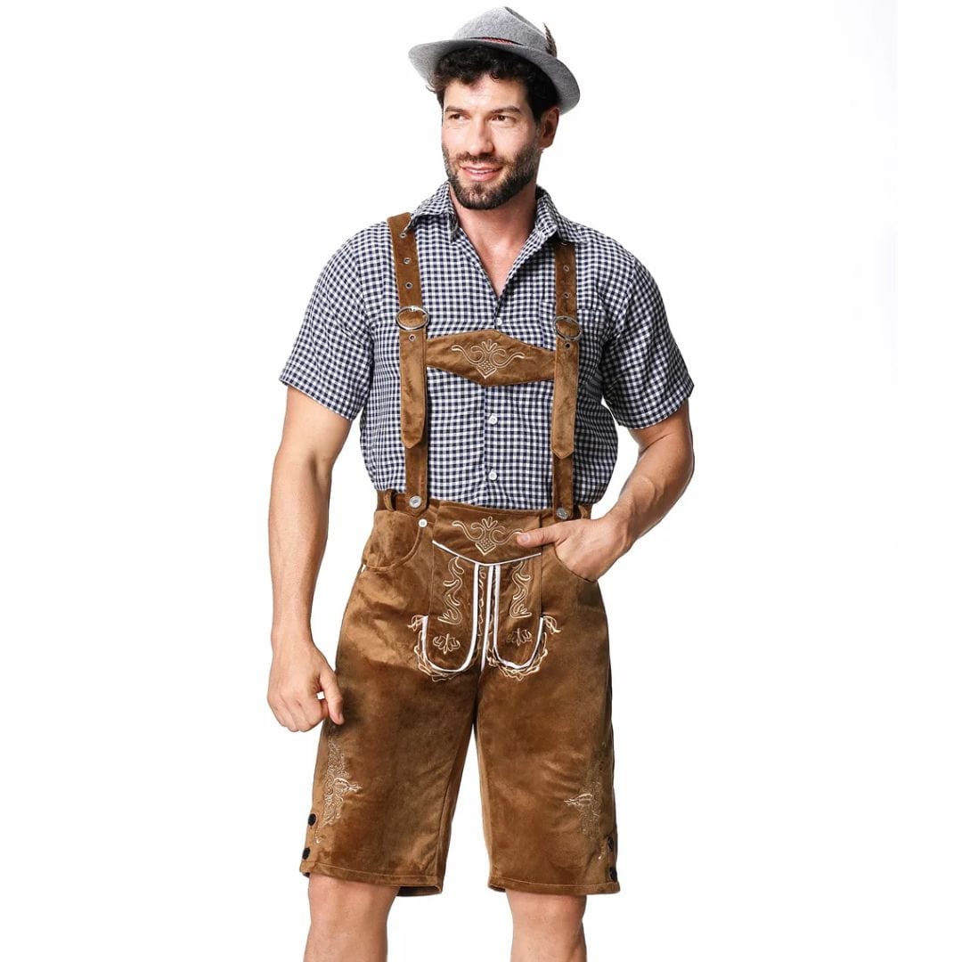 Primadon Traditionelle Kleidung Braun / M Carlos | Traditionelle Lederhose für Herren Oktoberfest
