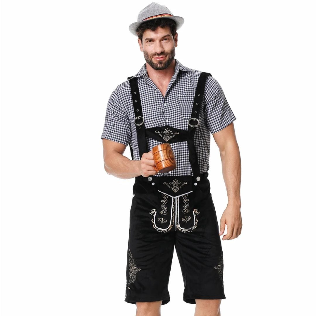Primadon Traditionelle Kleidung Schwarz / M Carlos | Traditionelle Lederhose für Herren Oktoberfest
