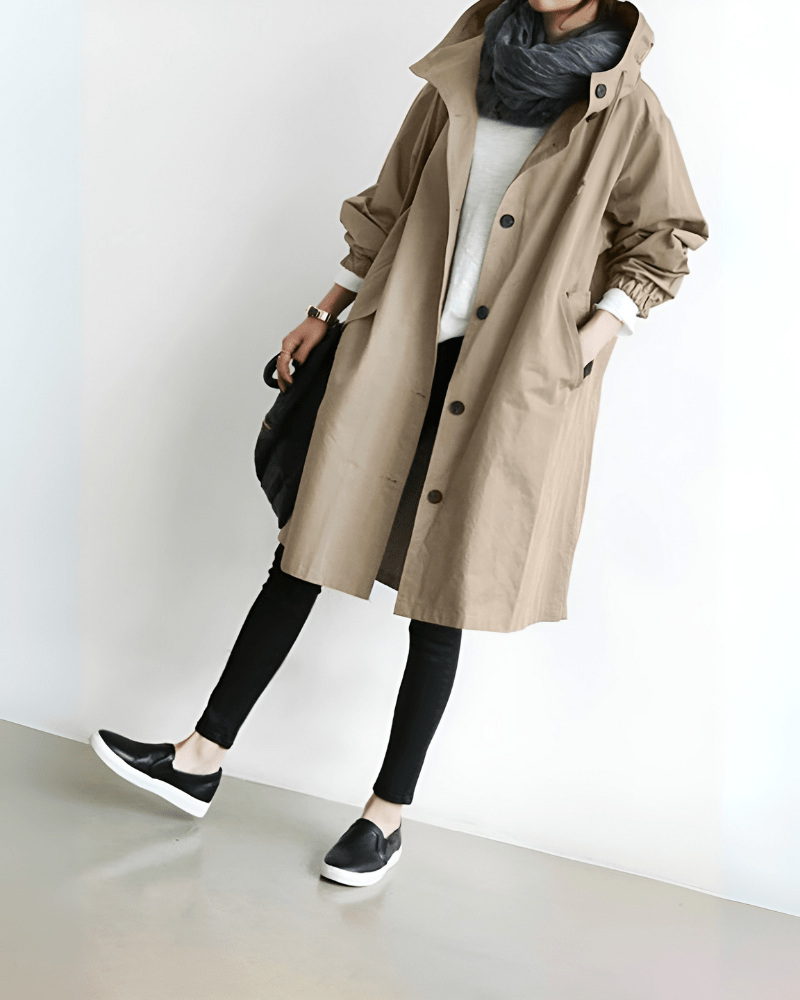 Primadon Trenchcoats Beige / XS Eleganter Trenchcoat für Damen mit Kapuze warm Polyester Herbst Winter