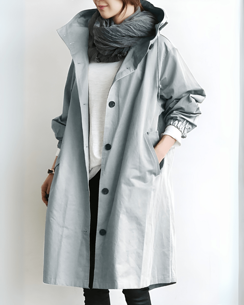 Primadon Trenchcoats Grau / XS Eleganter Trenchcoat für Damen mit Kapuze warm Polyester Herbst Winter