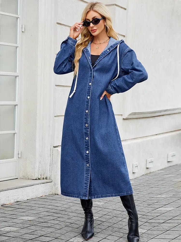 Primadon Trenchcoats Lässiger Denim Trenchcoat für Damen langarm vielseitig Frühling atmungsaktiv