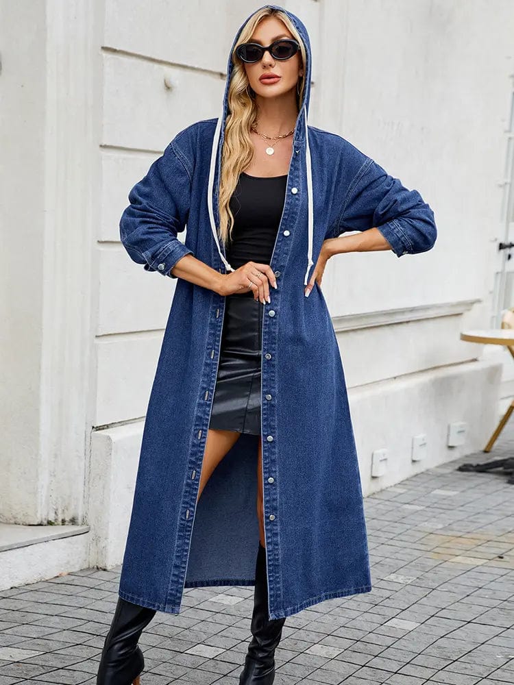 Primadon Trenchcoats Lässiger Denim Trenchcoat für Damen langarm vielseitig Frühling atmungsaktiv