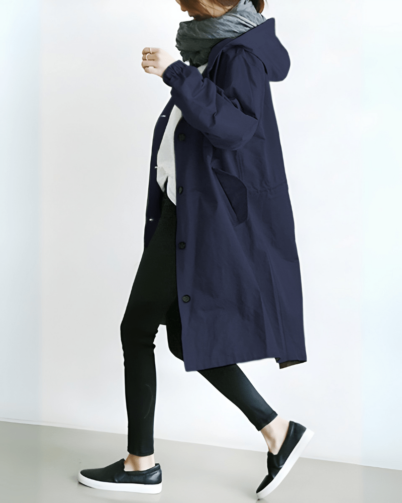 Primadon Trenchcoats Marineblau / XS Eleganter Trenchcoat für Damen mit Kapuze warm Polyester Herbst Winter