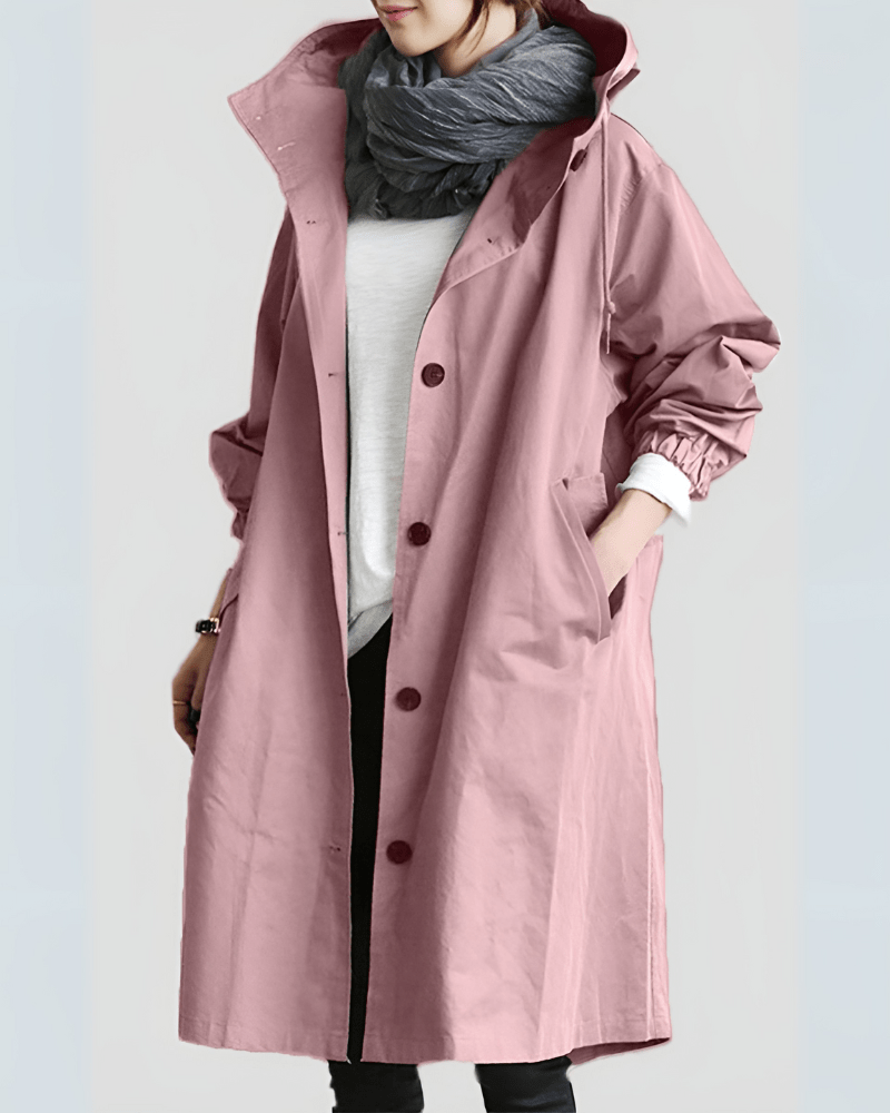 Primadon Trenchcoats Rosa / XS Eleganter Trenchcoat für Damen mit Kapuze warm Polyester Herbst Winter