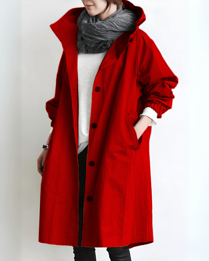 Primadon Trenchcoats Rot / XS Eleganter Trenchcoat für Damen mit Kapuze warm Polyester Herbst Winter
