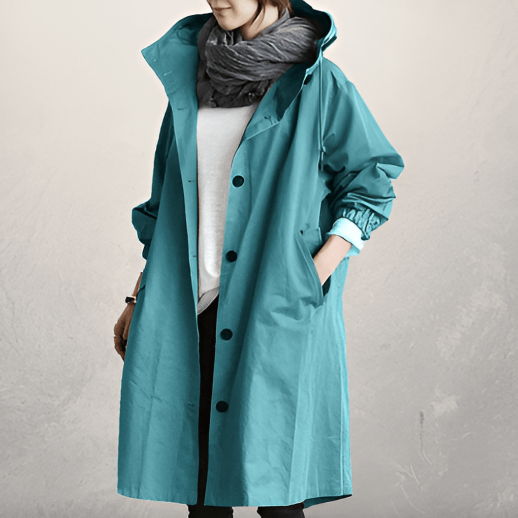 Primadon Trenchcoats Türkis / XS Eleganter Trenchcoat für Damen mit Kapuze warm Polyester Herbst Winter
