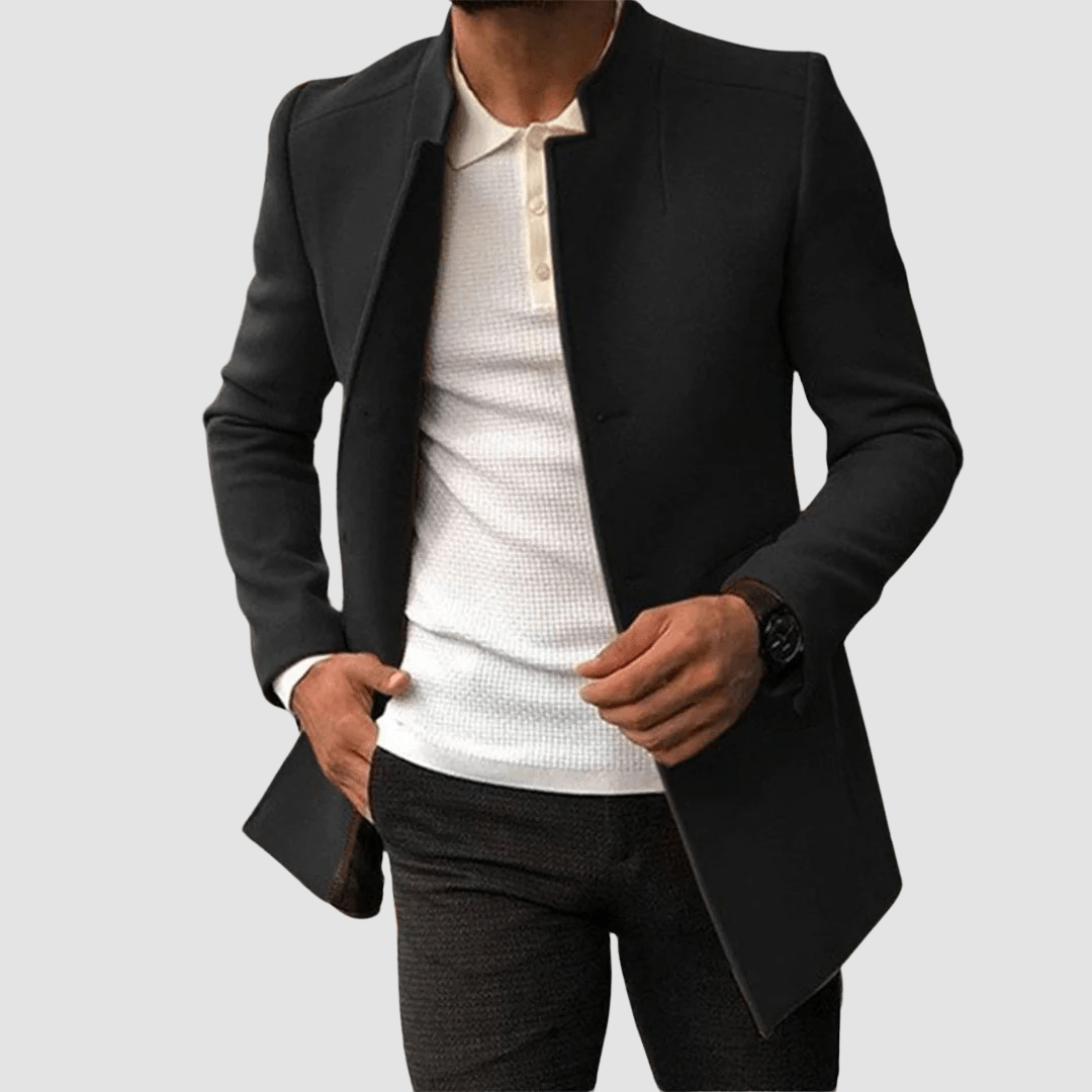 Primadon Übermäntel Schwarz / S Victor | Eleganter Herrenmantel Lang Schwarz für Winter