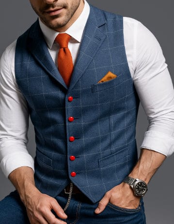 Primadon Westen Blau / XS Anton | Elegante Herrenweste mit Reverskragen Sommer
