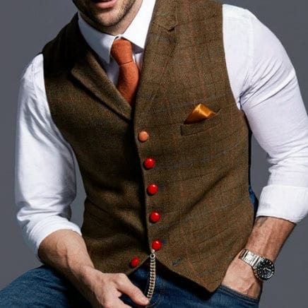 Primadon Westen Braun / XS Anton | Elegante Herrenweste mit Reverskragen Sommer