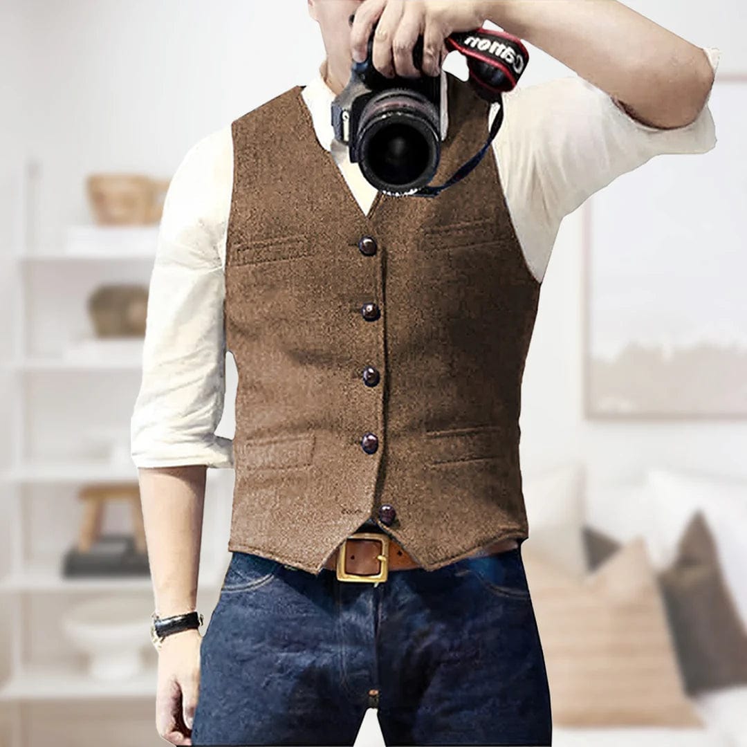Primadon Westen Braun / XS Max | Stilvolle Weste Herren ärmellos Vintage Schwarz