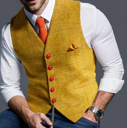 Primadon Westen Gelb / XS Anton | Elegante Herrenweste mit Reverskragen Sommer
