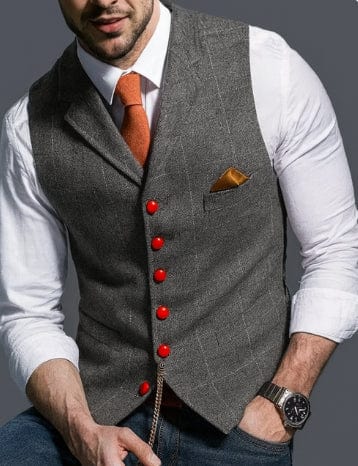 Primadon Westen Grau / XS Anton | Elegante Herrenweste mit Reverskragen Sommer