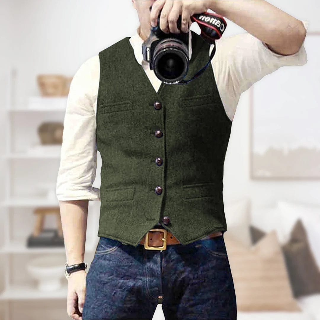Primadon Westen Grün / XS Max | Stilvolle Weste Herren ärmellos Vintage Schwarz